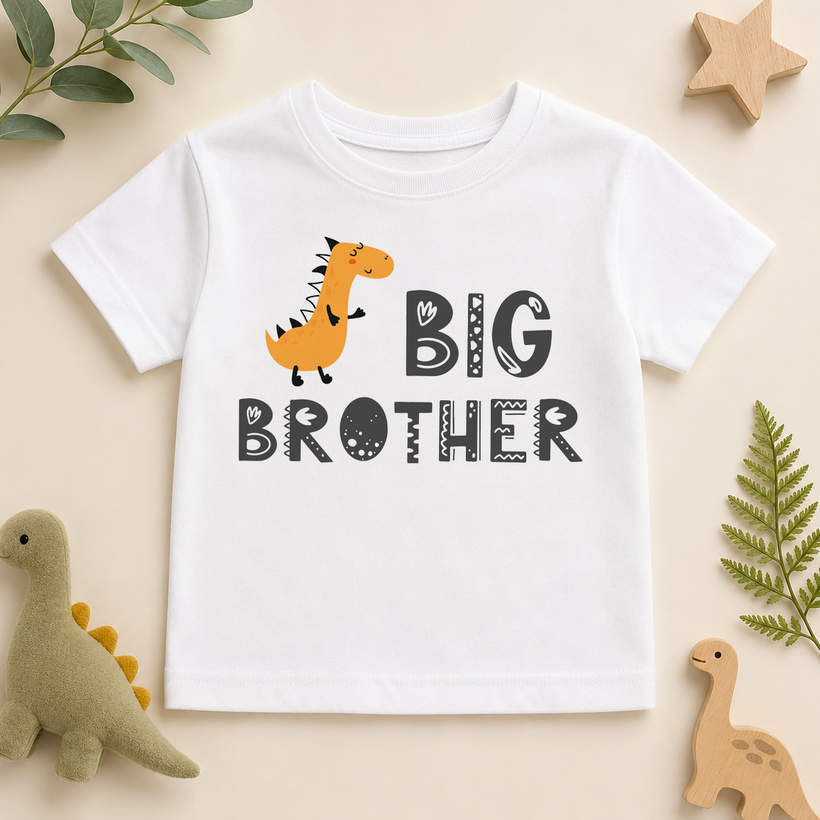 Big Brother Kids T-Shirt for Boys, Orange Dinosaur