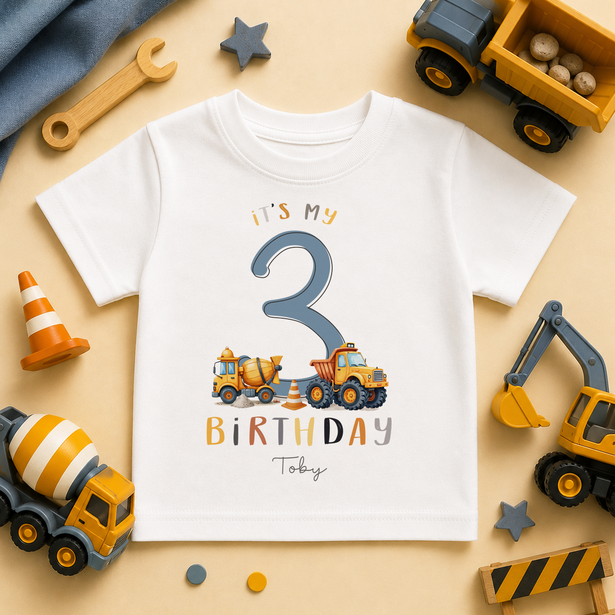 Personalised 3rd Birthday Cement Mixer Tipper Truck Kids T-Shirt for Boys