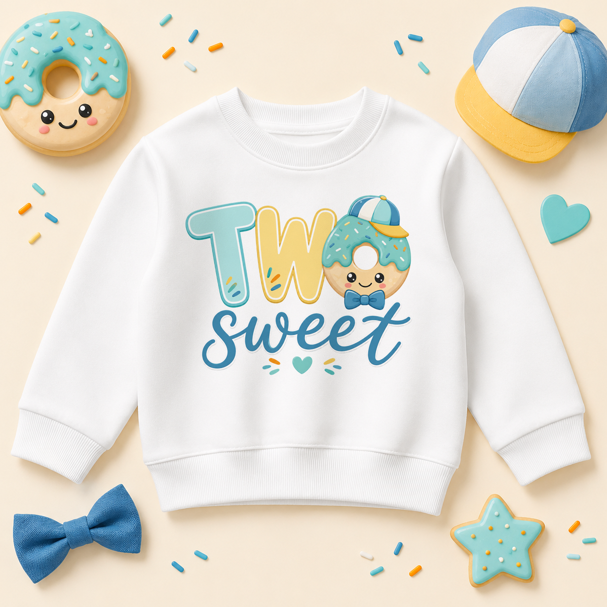 Personalised Blue Cupcake Two Sweet 2nd Birthday Kids Sweatshirt for Boys with Name