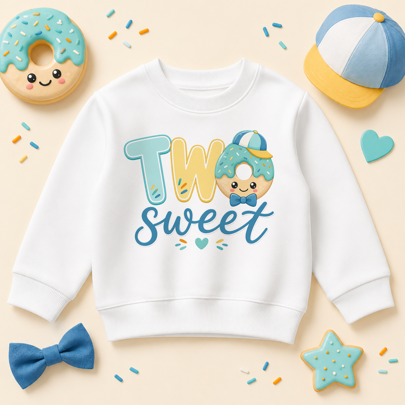 Personalised Blue Cupcake Two Sweet 2nd Birthday Kids Sweatshirt for Boys with Name