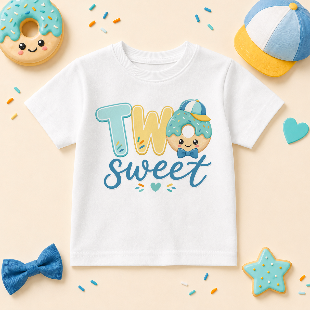 Personalised Blue Cupcake Two Sweet 2nd Birthday Kids T-Shirt for Boys with Name