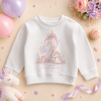 Personalised 2nd Birthday Pastel Unicorn Kids Sweatshirt for Girls, Magical Jumper with Name and Age