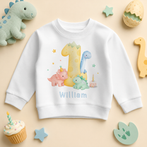 Personalised 1st Birthday Dinosaur Kids Sweatshirt, Pastel Number One with Name