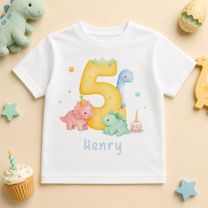 Personalised 5th Birthday Dinosaur Kids T-Shirt, Pastel Number Five with Name