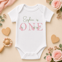 Personalised 1st Birthday Floral Baby Vest Bodysuit for Girls, Pink Roses