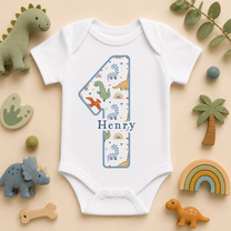 Personalised 1st Birthday Dinosaur Baby Vest Bodysuit for Boys, Number One