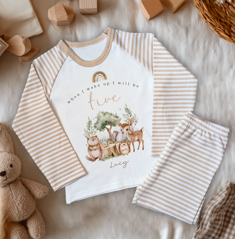 5th Birthday Forest Animals Personalised Kids Pyjamas Set