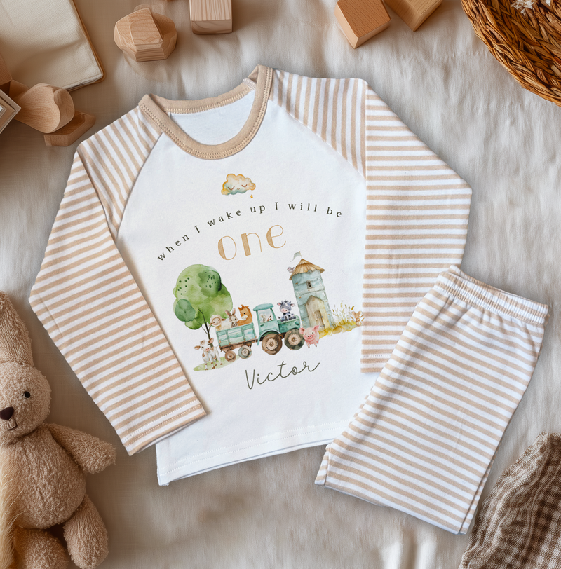 1st Birthday Farm Animals Tractor Personalised Toddler & Kids Pyjamas Set