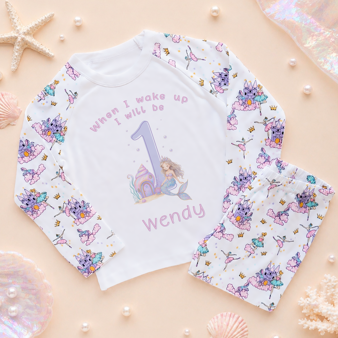 Personalised 1st Birthday Pyjamas Mermaid Cake Smash Kids Set for Girls