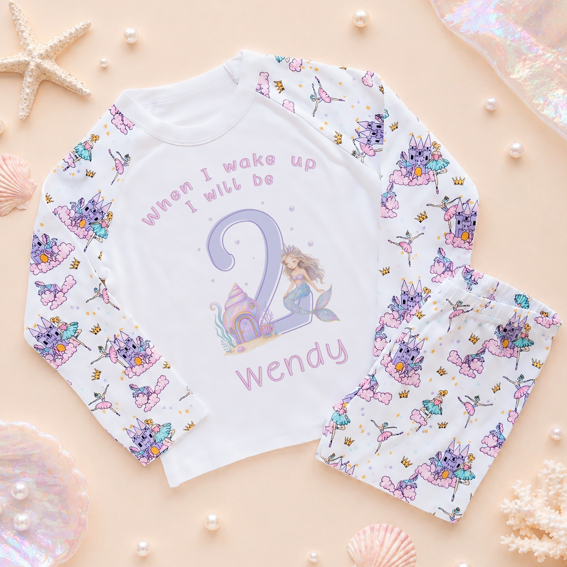 Personalised 2nd Birthday Pyjamas Mermaid Kids Set for Girls