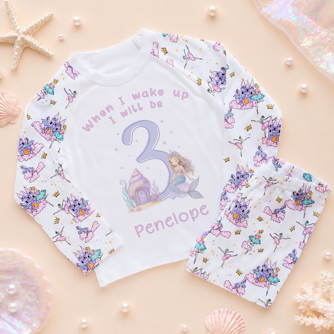 Personalised 3rd Birthday Pyjamas Mermaid Kids Set for Girls