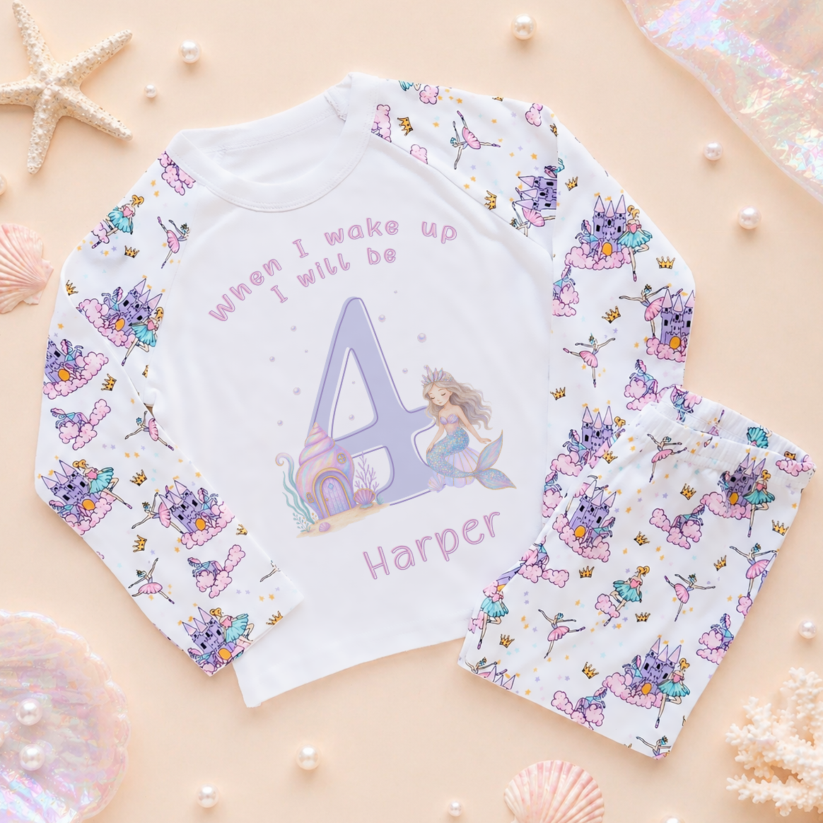 Personalised 4th Birthday Pyjamas Mermaid Kids Set for Girls