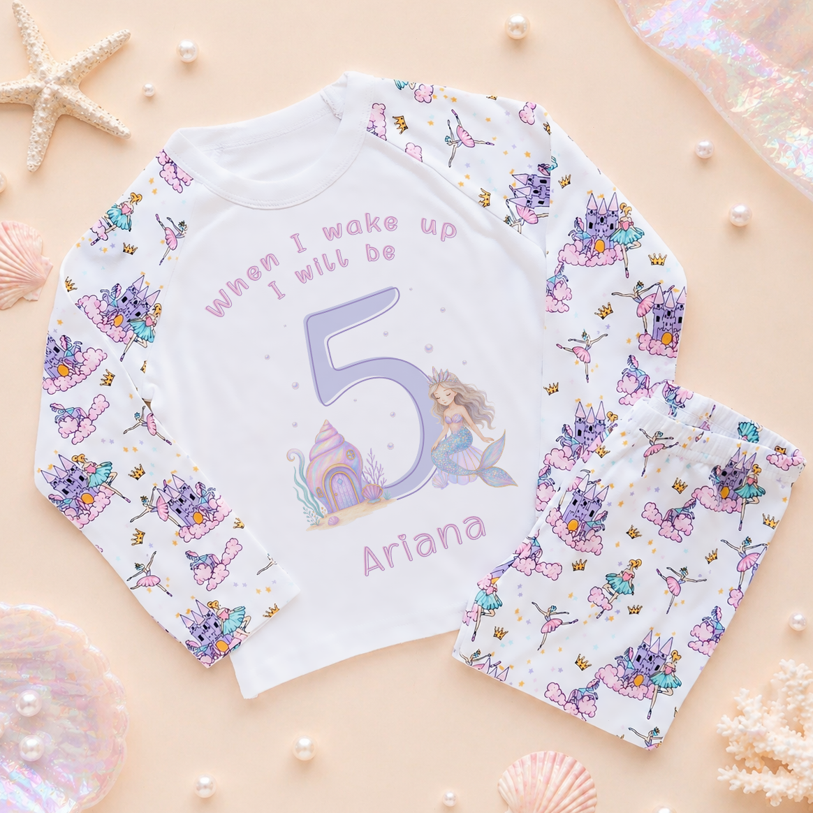 Personalised 5th Birthday Pyjamas Mermaid Kids Set for Girls