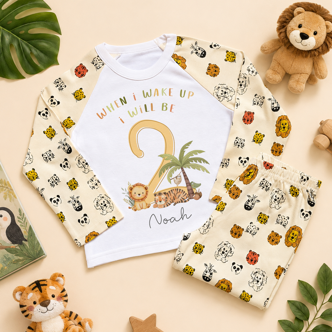 Toddler 2nd Birthday Safari Animals Pattern Pyjamas for Toddler & Kids
