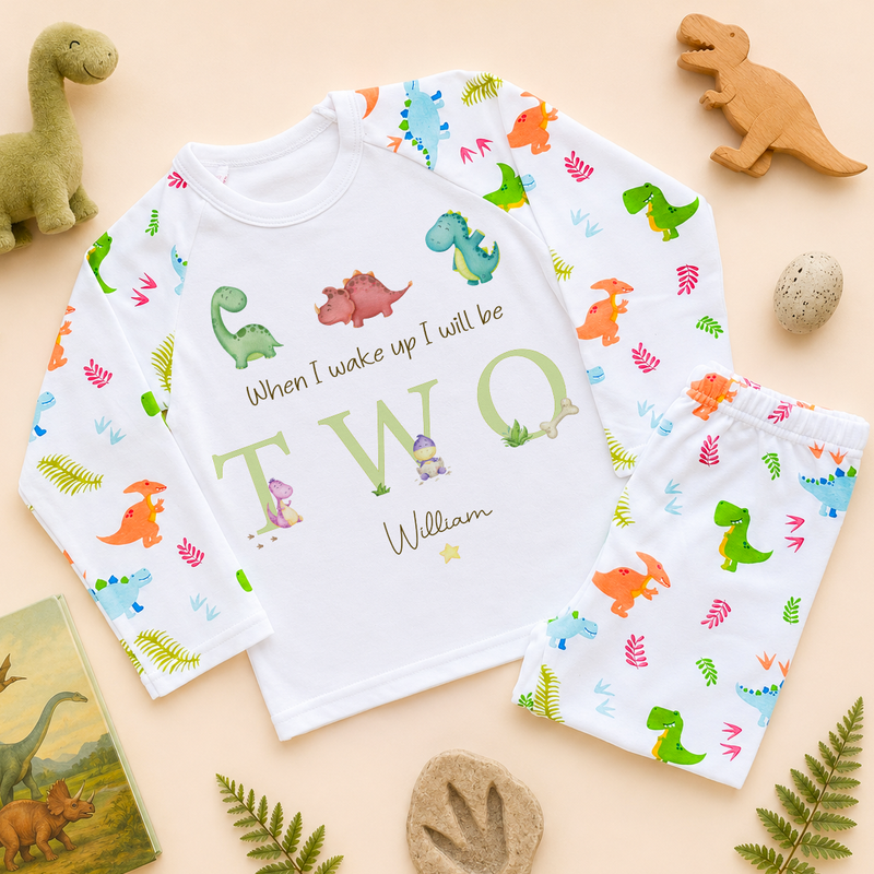 Personalised 2nd Birthday Dinosaur Kids Pyjamas, When I Wake Up with Name