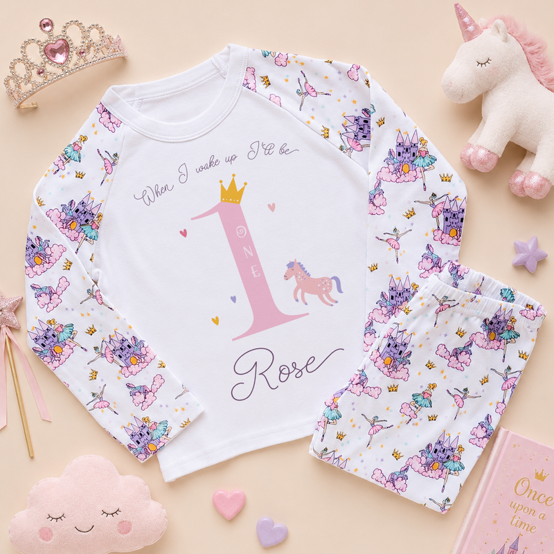 Personalised Toddler 1st Birthday Pink Unicorn Princess Pyjamas for Toddler Girls