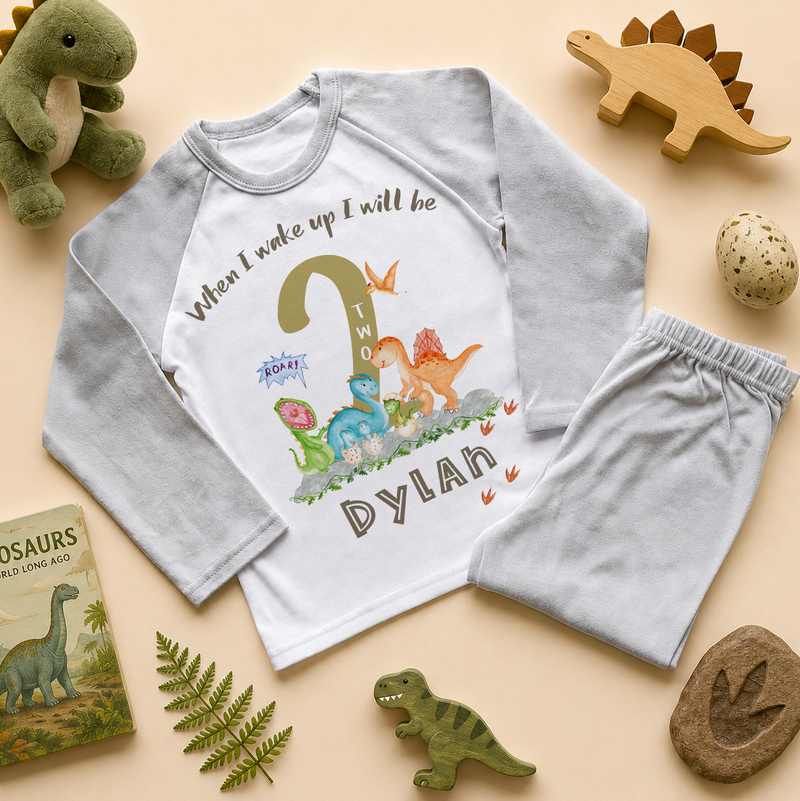 Personalised Toddler 2nd Birthday Dinosaur Number Two Pyjamas for Toddler & Kids