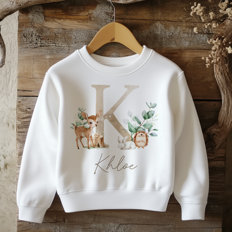 Cute Forest Animals With Initial Personalised Toddler & Kids Sweatshirt