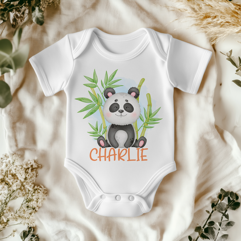 Panda Personalised Name Baby Bodysuit