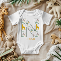 Personalised Green Outline Giraffe Rainbow Initial Baby Bodysuit