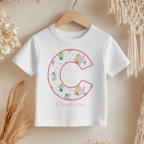 Personalised Kids Fairy Unicorn Initial Letter T-Shirt for Girls