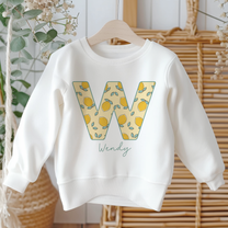 Personalised Lemon Print Initial Letter Sweatshirt for Kids