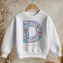 Personalised Light Blue Floral Initial Sweatshirt for Kids