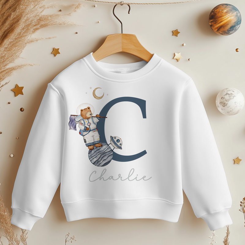 Astronaut Space Teddy Bear Personalised Toddler & Kids Sweatshirt