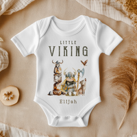 Personalised Viking Baby Vest Bodysuit, Little Warrior with Wolf and Eagle