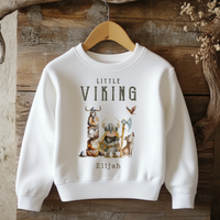 Personalised Norse Viking Kids Sweatshirt, Little Warrior with Wolf and Shield
