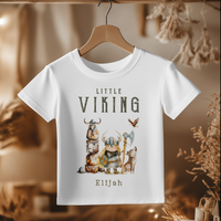 Personalised Viking Kids T-Shirt, Little Norse Warrior with Wolf and Eagle