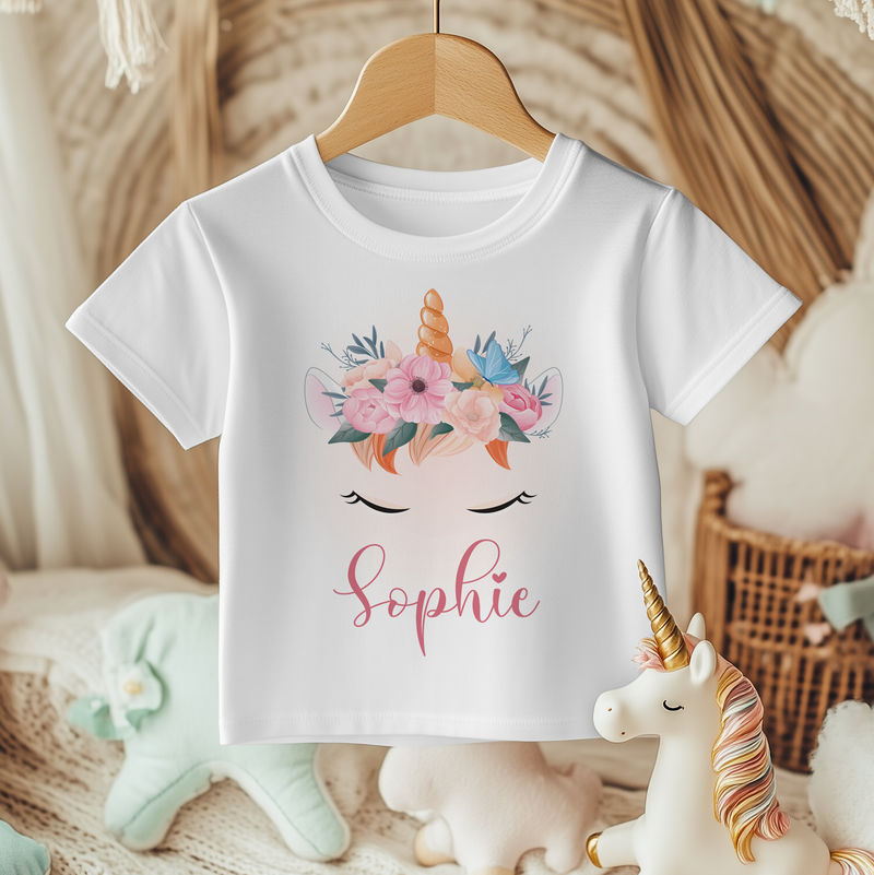 Personalised Name Unicorn Theme Toddler & Kids T Shirt