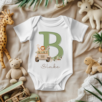Personalised Name Baby Vest Bodysuit Safari Jeep Giraffe Lion Zebra Animals Script for Newborn Shower Gift