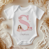 Personalised Pink Princess Initial & Castle Baby Bodysuit