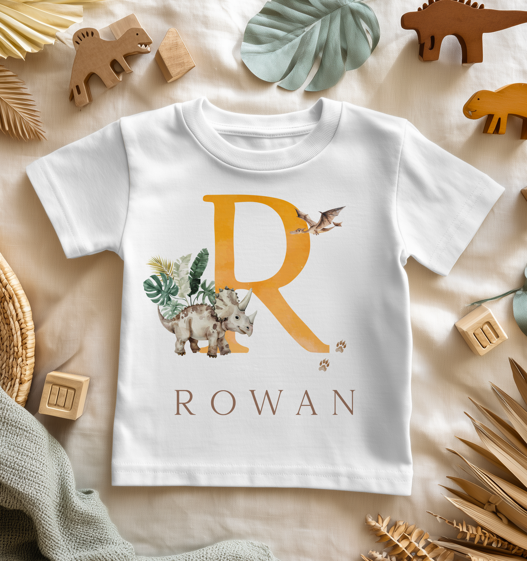 Dinosaur With Initial Personalised Toddler & Kids T Shirt