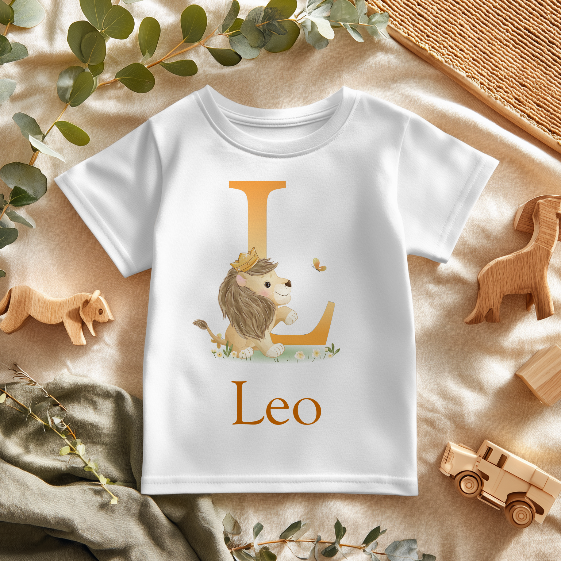 Personalised Name With Initial Lion Safari Toddler & Kids T Shirt