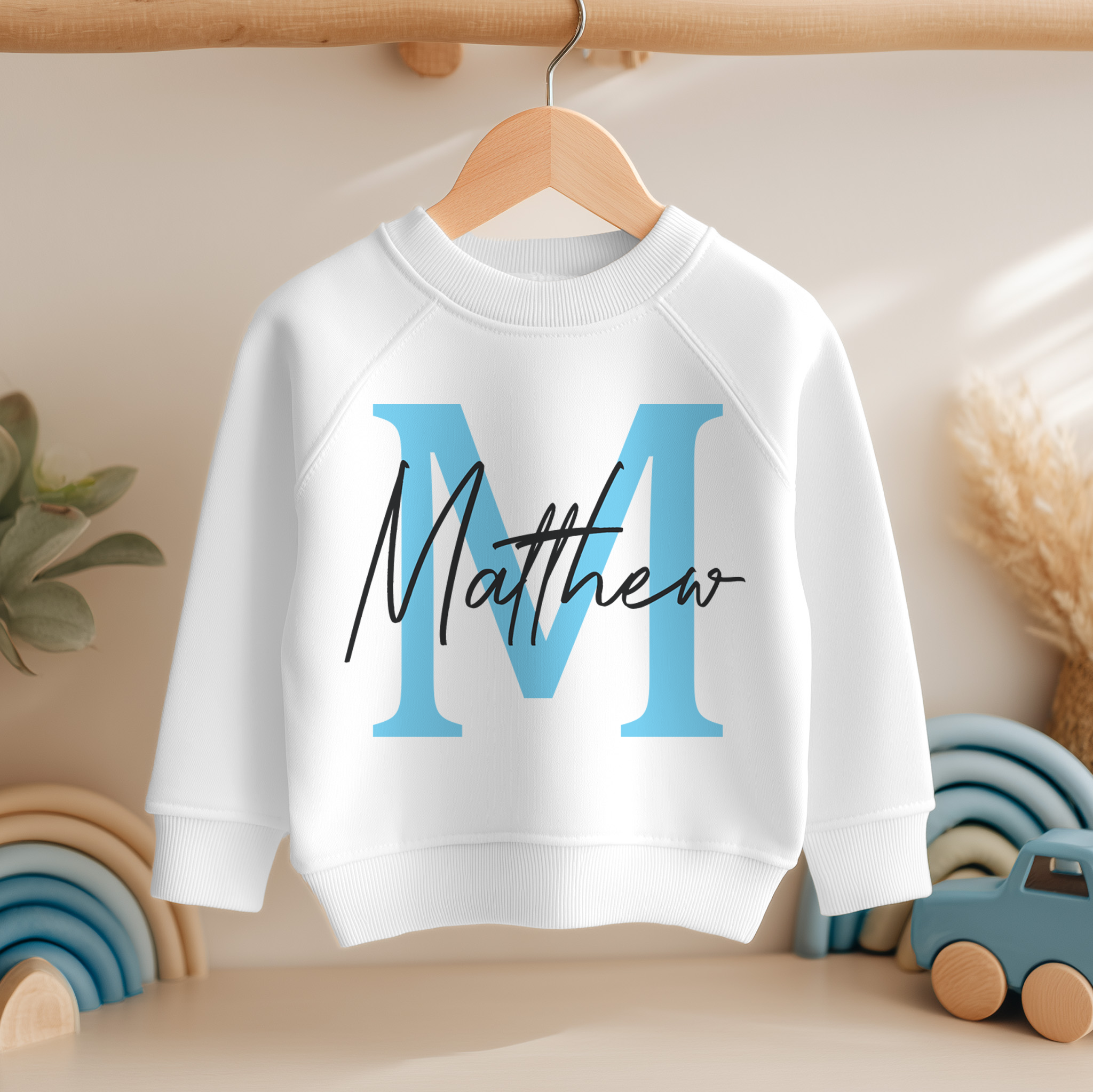 Personalised Name With Initial Blue Boy Toddler & Kids Sweatshirt
