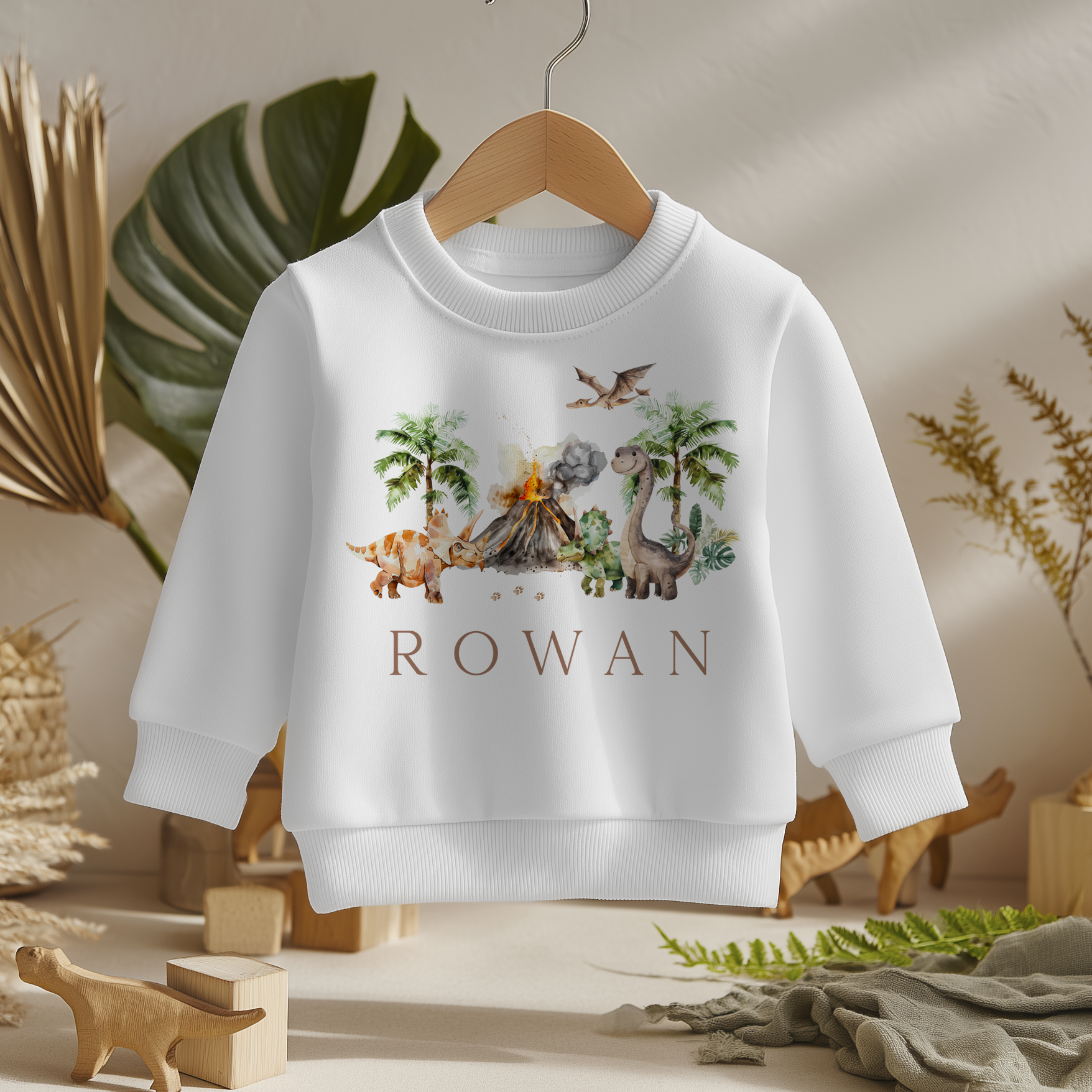 Personalised Erupting Volcano Jungle Dinosaurs Sweatshirt for Kids