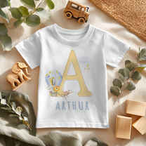 Personalised Safari Hot Air Balloon Initial Name T-Shirt for Kids