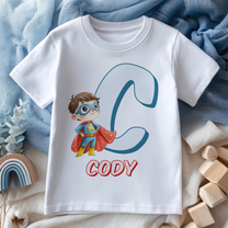 Personalised Superhero Boy Blue Initial T-Shirt for Boys & Kids