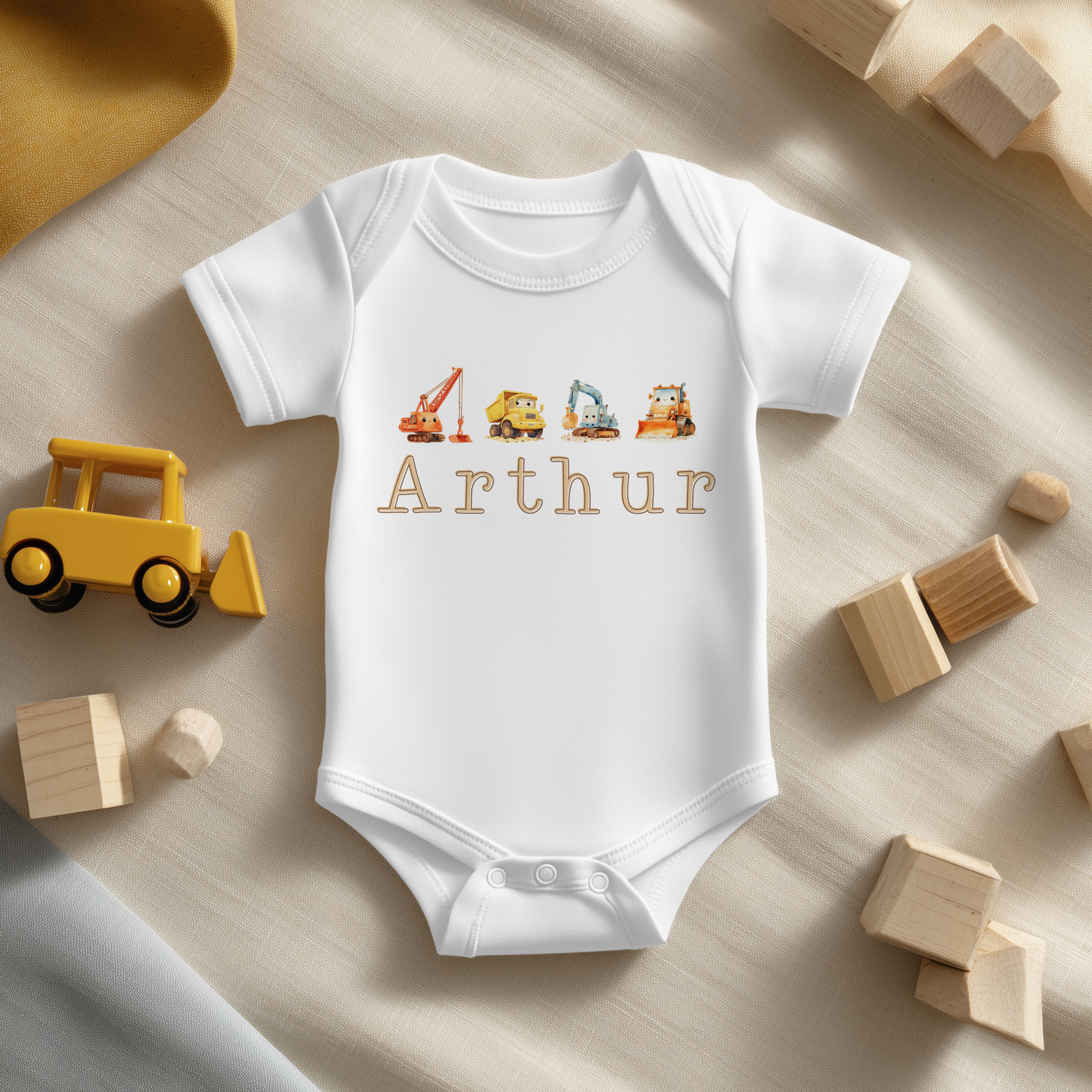 Construction Excavator Digger Theme Personalised Baby Bodysuit