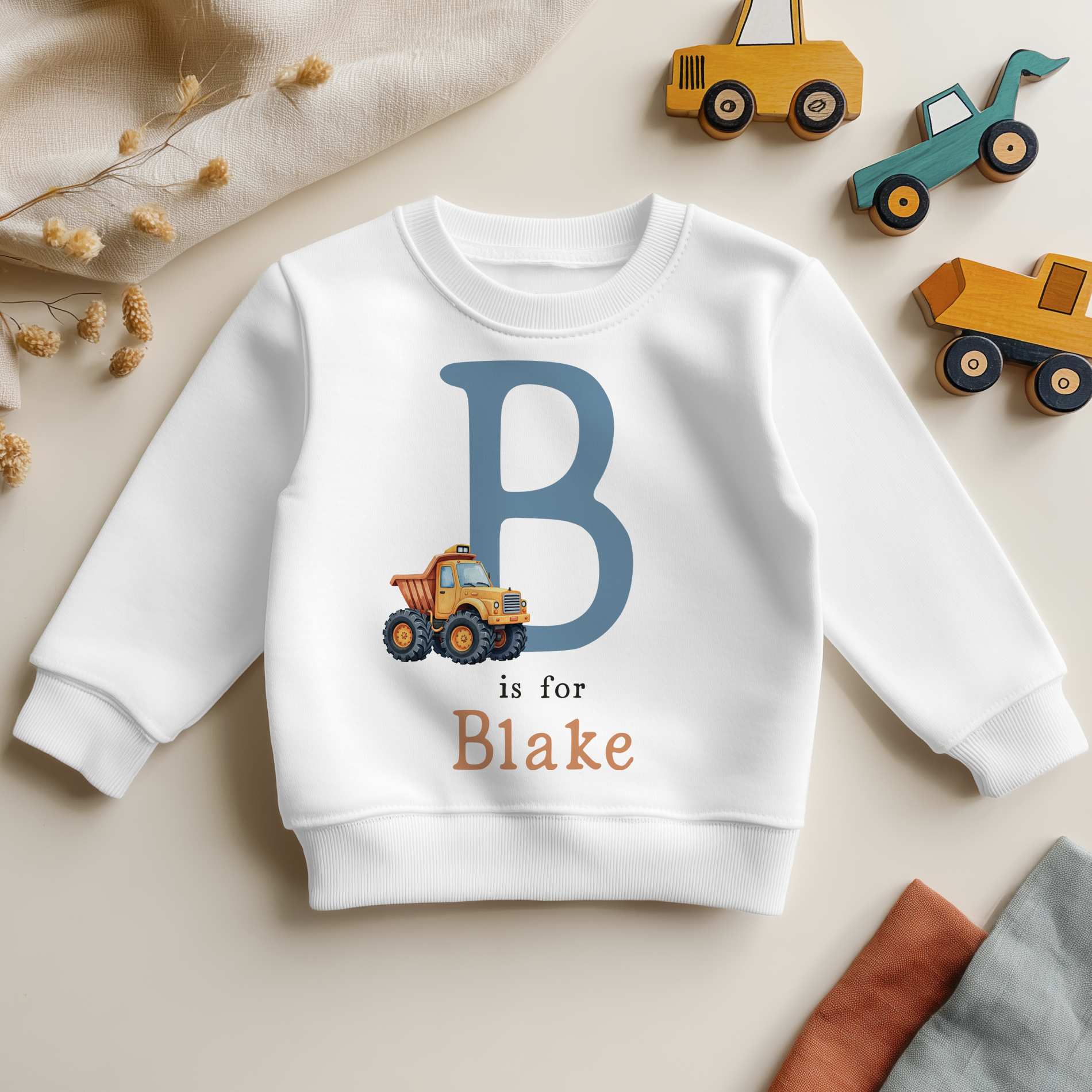Tipper Truck Construction Boy Personalised Name Toddler & Kids Sweatshirt