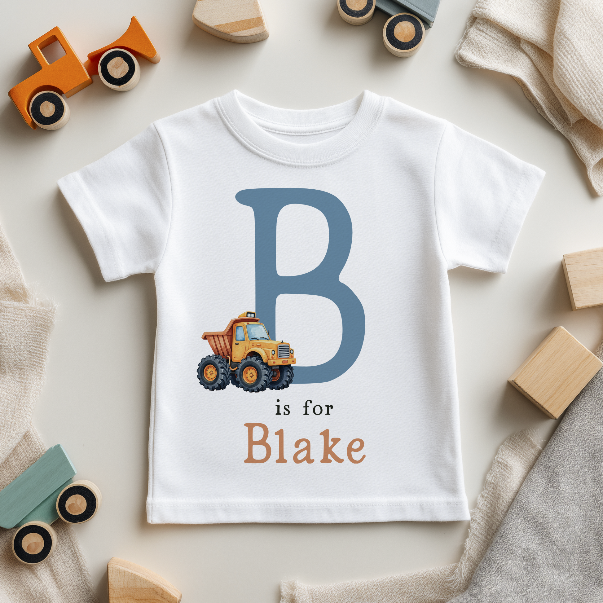 Tipper Truck Construction Boy Personalised Name Toddler & Kids T Shirt
