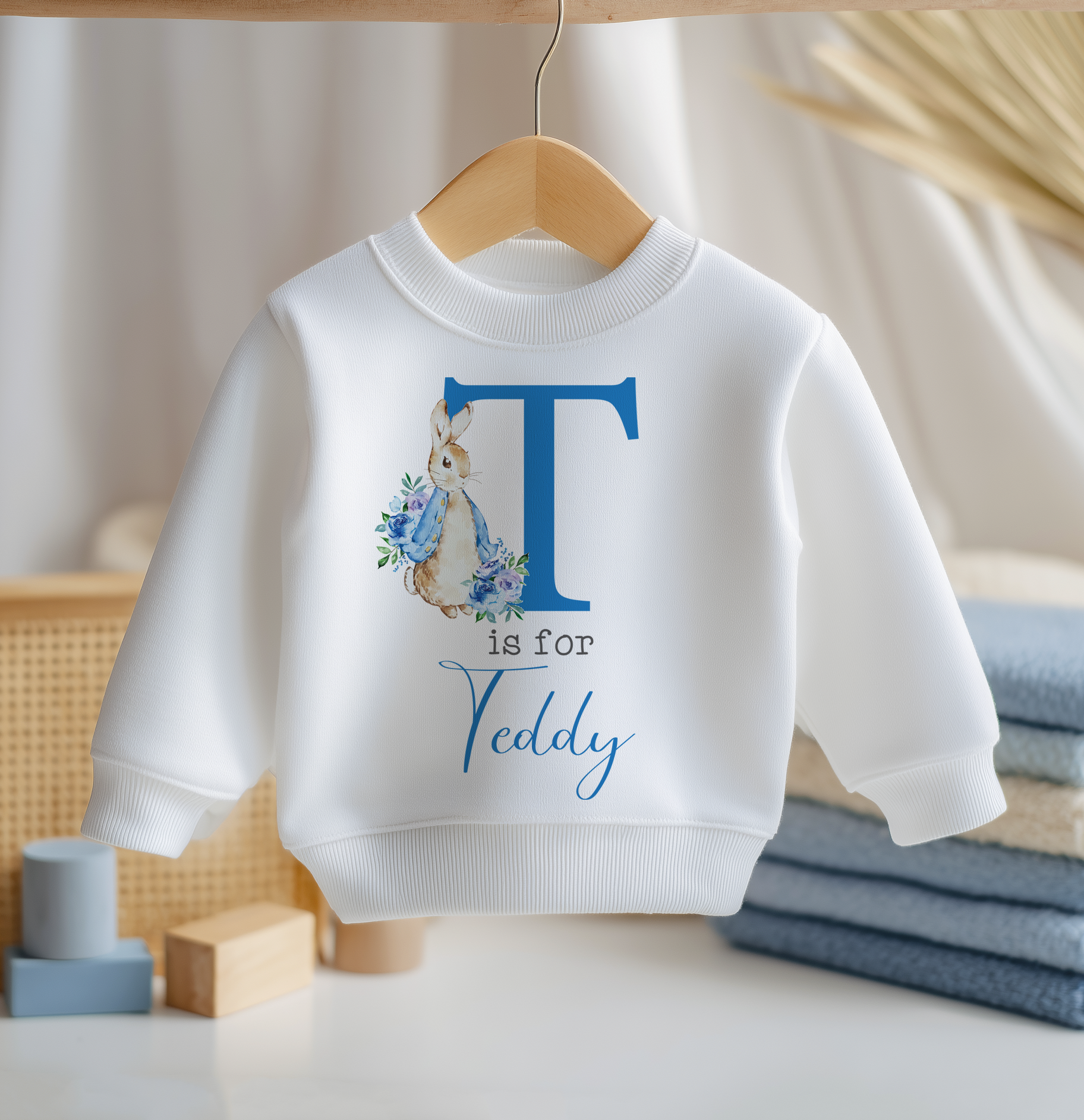 Personalised Blue Peter Rabbit Inspired Toddler & Kids Sweatshirt