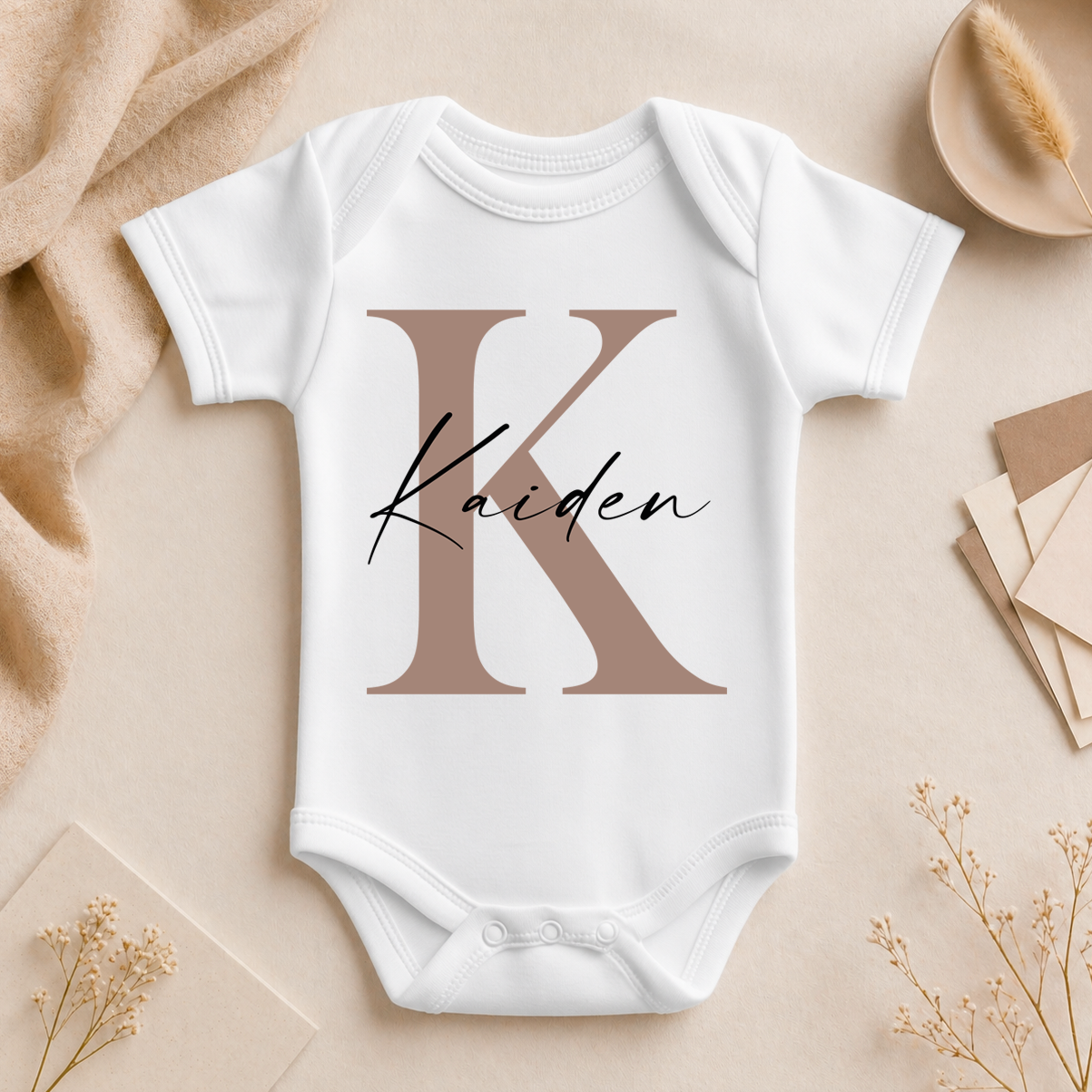 Personalised Initial Baby Vest Bodysuit Nude Letter and Name