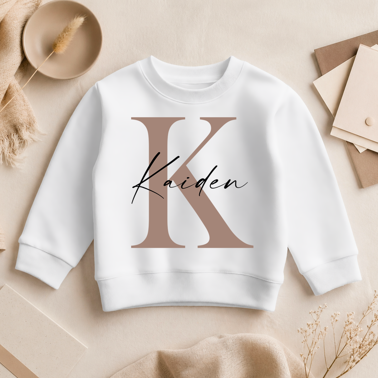 Personalised Initial Sweatshirt Nude Letter and Name for Toddlers and Kids