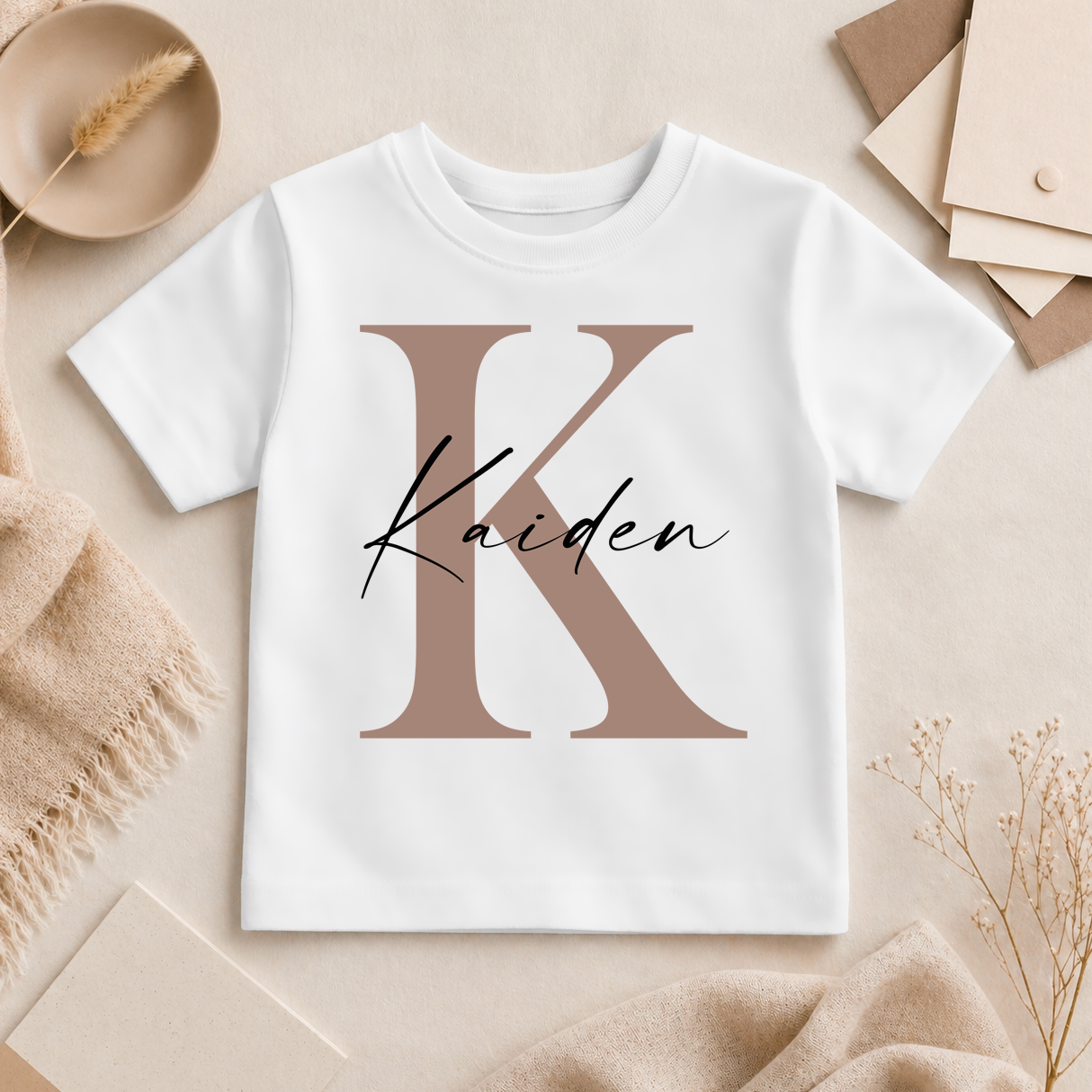 Personalised Initial T-Shirt Nude Letter and Name for Toddlers and Kids