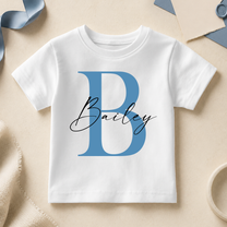 Personalised Initial T-Shirt Blue Letter and Name for Toddlers and Kids
