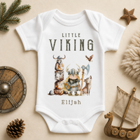 Personalised Viking Baby Vest Bodysuit, Little Warrior with Wolf and Eagle