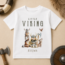 Personalised Viking Kids T-Shirt, Little Norse Warrior with Wolf and Eagle
